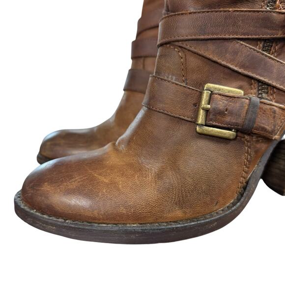 Steve Madden Raleighh Cognac Leather High Chunky Heel Boots Booties Shoes sz 8 - Picture 7 of 16